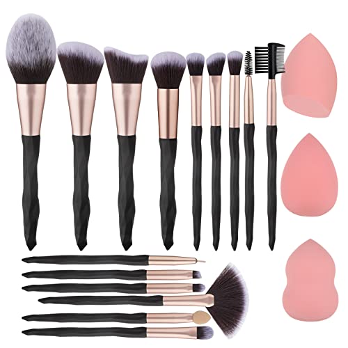 111 Juego de 18 brochas de maquillaje negras y