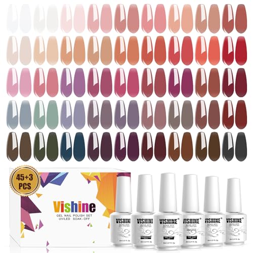 Vishine 48 PCS Gel Polish Set, 45 Colors Jelly Gel