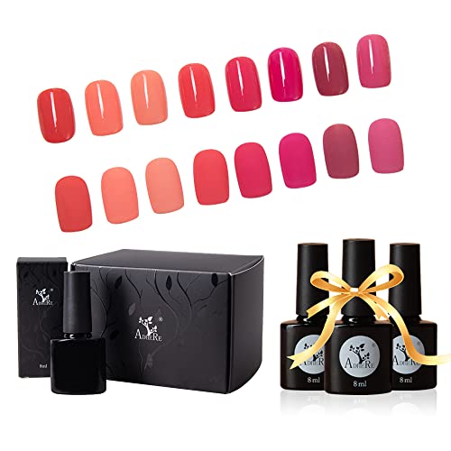 8 Colores coral y rosa, Esmaltes de uñas de gel