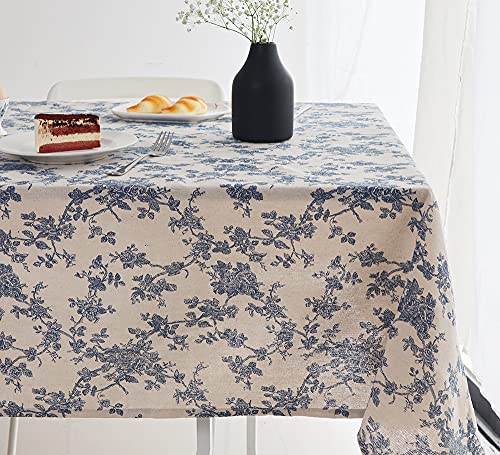 Wracra Azul Floral Pastoral Mantel Algodón Lino