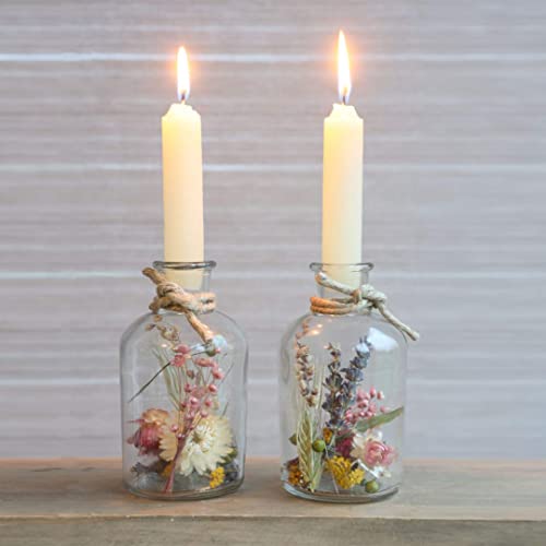 comforder Portavelas de Cristal con Flores Secas.