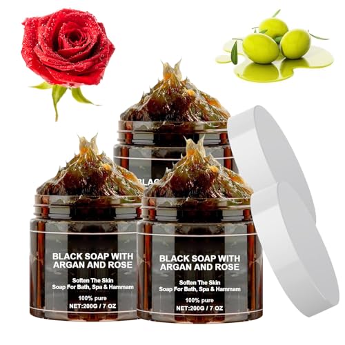 Marruecos Exfoliate Jabón negro con argán y rosa,