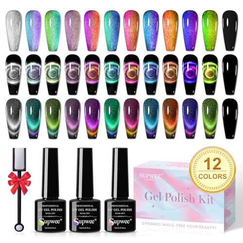 SUPWEE Juego de esmaltes de uñas de gel ojo de