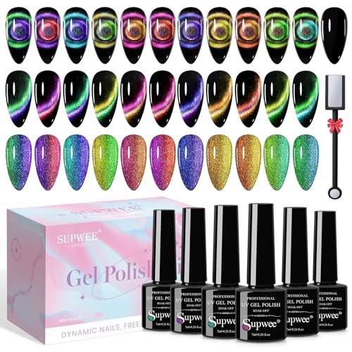 SUPWEE Esmalte de uñas en gel ojo de gato, juego