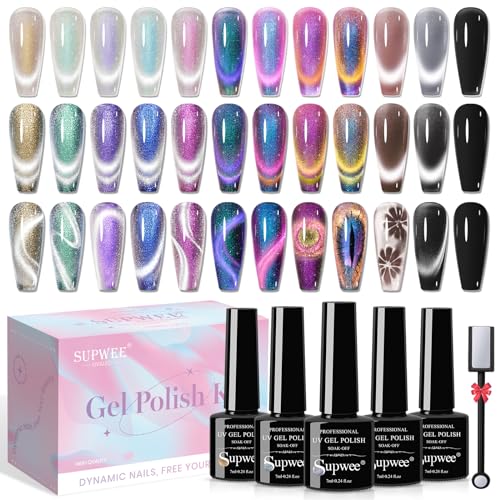 SUPWEE Juego de esmaltes de uñas magnéticos UV, 12